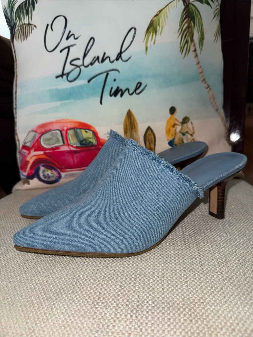 Vince Penelope 64Mm Denim Mules In Blue
 Size 8.5